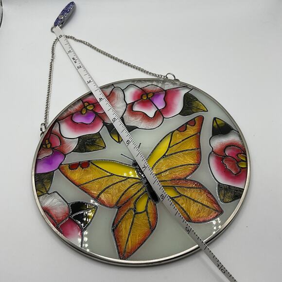 Stained Glass Butterfly Window Sun Catcher With Metal Chain 6" w/4" chain - Picture 5 of 5